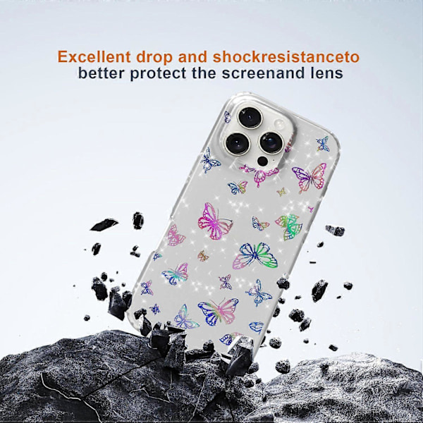 For iPhone 16 Pro Max Deksel IMD Mønstertrykk PC TPU Mobil Deksel - Lilla Blomst Multicolor Laser Butterfly