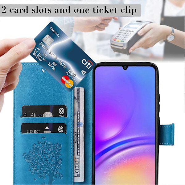 KT Imprinting Flower Series-3 til Samsung Galaxy A06 Etui Katte Træ Mønster Flip Læder Telefon Cover Multicolor Style D