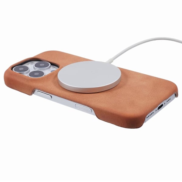 Skal för iPhone 16 Pro Max Kompatibelt med MagSafe, Hudvänligt Läder + PC Baksida - Grå Multicolor Yellow