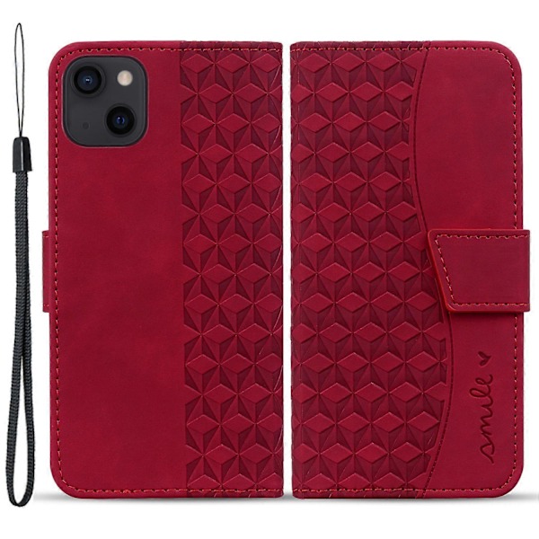 Til iPhone 15 Plus Cover Rhombus Prægning Business Læder Telefon Cover med Wallet Stand Multicolor Style E