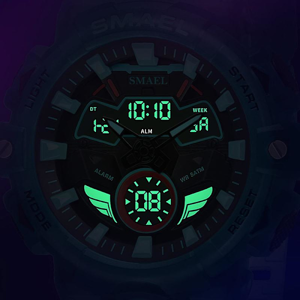 Smael Digitalt og Quartz Urværk Herre Sportsure LED Lys Multifunktionel Chrono Dato Vandtæt Analogt Elektronisk Armbåndsur Transparent Orange