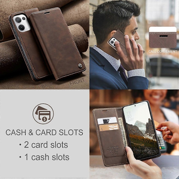 Til Oppo Reno13 5G Wallet Case CASEME 013 Series PU Læder Telefon Cover Stativ Multicolor Coffee