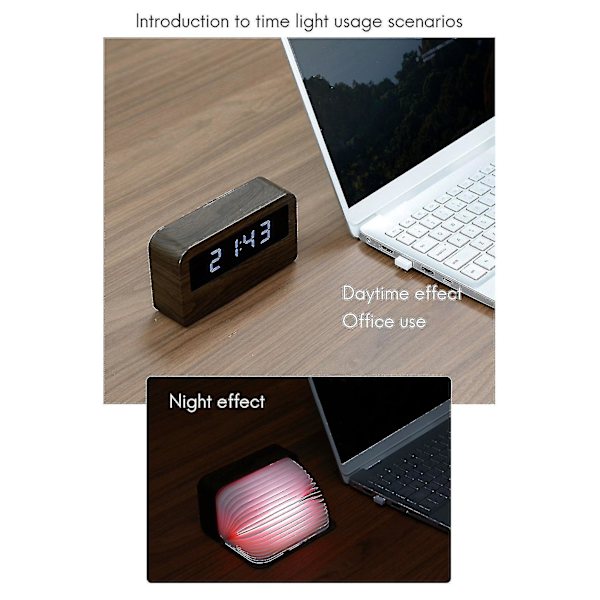 Time Light Elektronisk Vækkeur Boglampe Lille Ur Sort