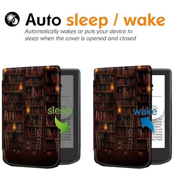 Læderetui til PocketBook Verse Pro E-læsercover med automatisk dvale/vækning - tid til at rejse Multicolor Library