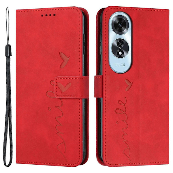 Til Oppo A60 4G Etui Hjertepræget PU Læder Wallet Telefon Cover med Rem Multicolor Style C