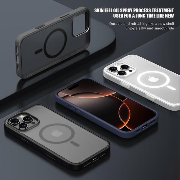IPAKY Magnetisk deksel til iPhone 16 Pro, støtsikkert TPU + PC matt telefonbakdeksel Multicolor Translucent