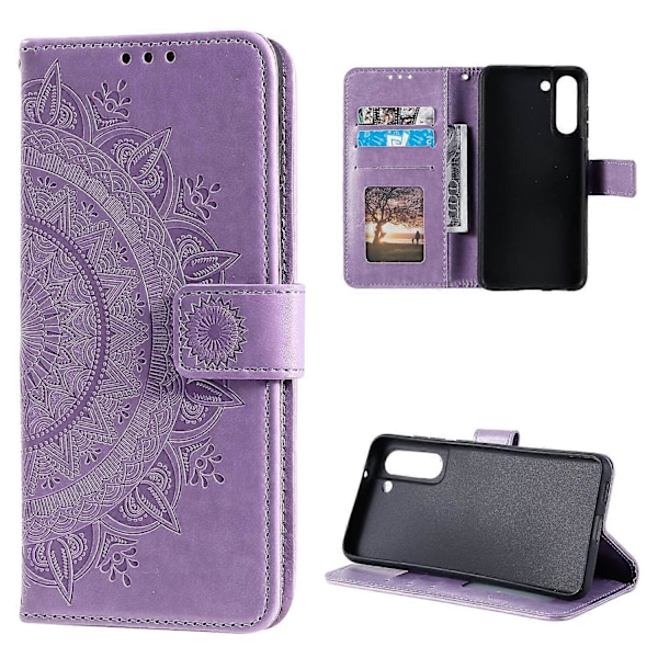 Präglat Mandala Blomma Plånbok Läderfodral för Samsung Galaxy S21 FE Multicolor Style B