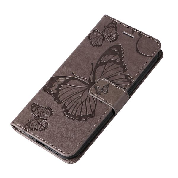 Læder Etui til Oppo A78 4g, Tegnebog Stand Præget Sommerfugl Telefon Cover Grey