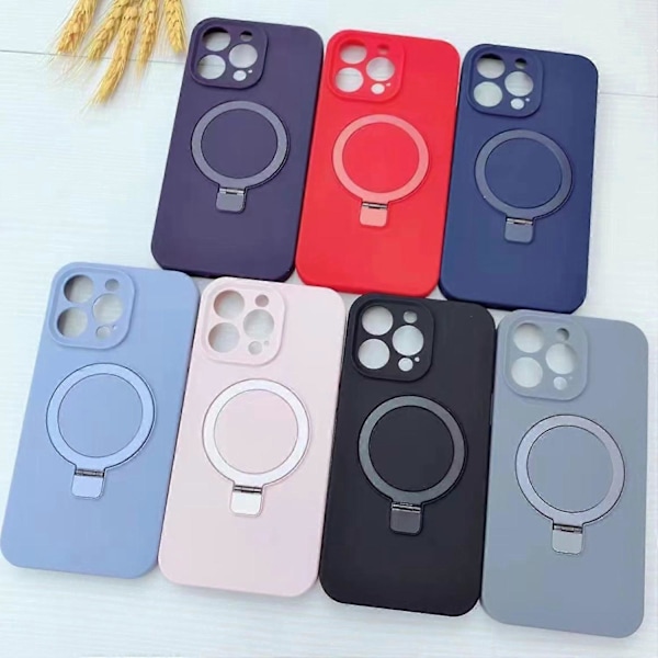 iPhone 13 Pro Max -kotelo magneettisella jalustalla, joustava nestemäinen silikonipuhelinkuori Multicolor Grey