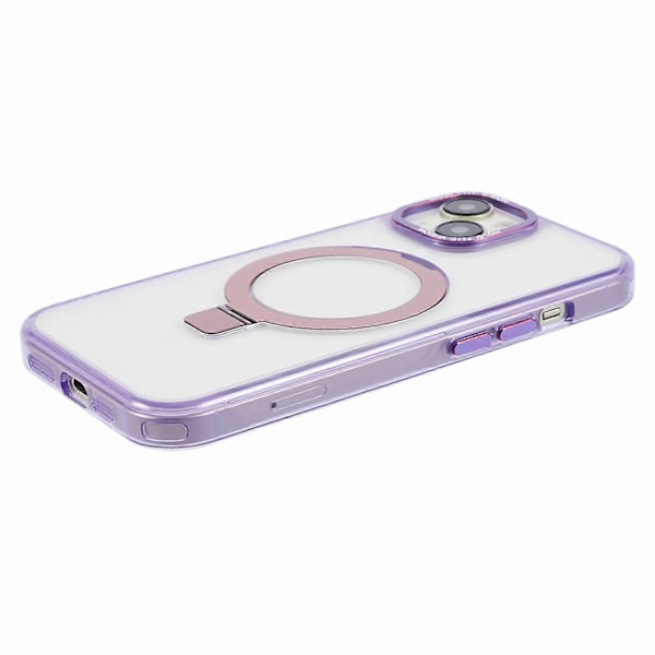 Läpinäkyvä TPU+PC suojakuori iPhone 15 Plus -puhelimelle, näkymätön jalusta ja magneettinen puhelinkuori Multicolor Style B