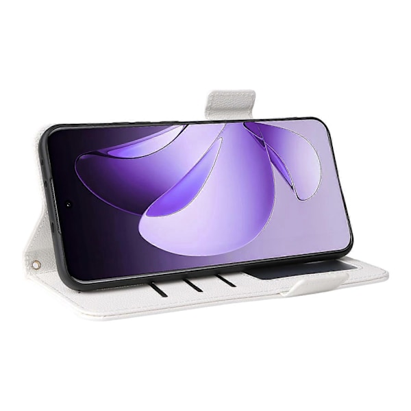 Skal för Oppo Reno13 Pro 5G med handledsrem, litchi-textur PU-läder plånboksfodral Multicolor White