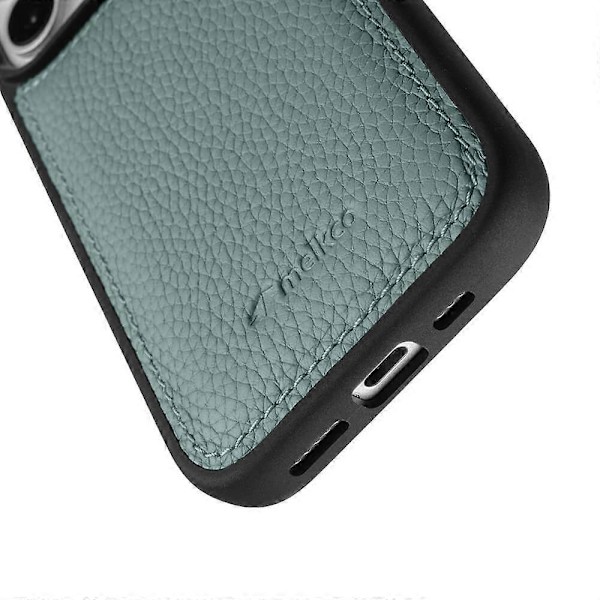 MELKCO Skal för iPhone 16 Plus Äkta Läderklätt PC-Mobilskal - Grön Multicolor Blue