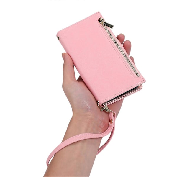 Fodral till iPhone 15 Plus med dragkedjeficka, PU-läder med litchistruktur och rem Multicolor Style A