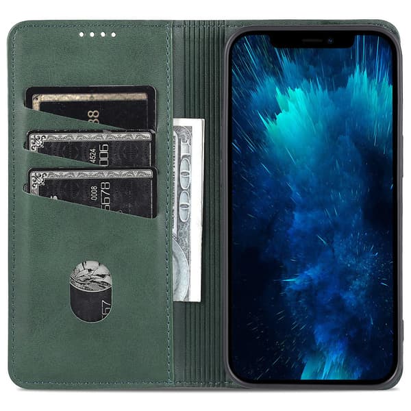 För Iphone 15 Pro Max Pu Läderplånbok Cover Stativ Case Green