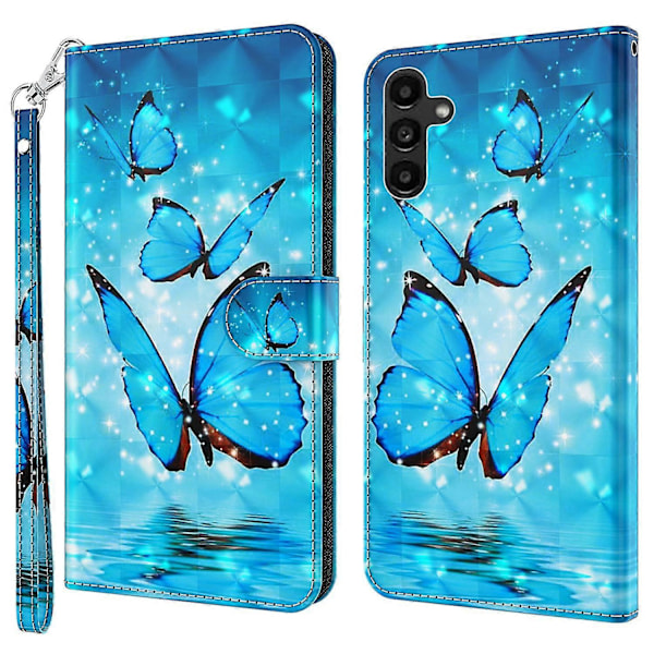 Læderetui med 3D-mønster til Samsung Galaxy A25 5G Multicolor Blue Butterflies