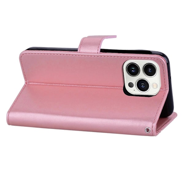 For iPhone 15 Pro Deksel Rhinestone Ugle Trykt PU Lær Stativ Lommebok Telefon Shell Multicolor Style B