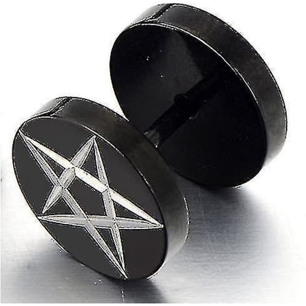 10 mm svart rostfritt stål Pentagram örhängen för män - Cheater Fake Ear Plugs Gauges Illusion Tu