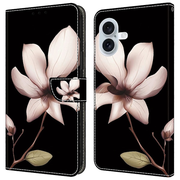 iPhone 16 Plus -lompakkokotelo magneettilukolla ja 3D-kuviollisella nahkapuhelinkuoressa Multicolor Style F