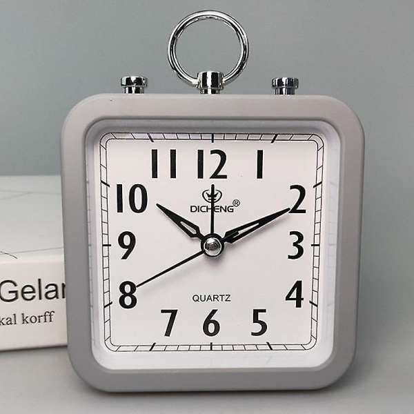 Bärbar reseväckarklocka Liten icke-tickande ljudlös sängklocka med ring Grey