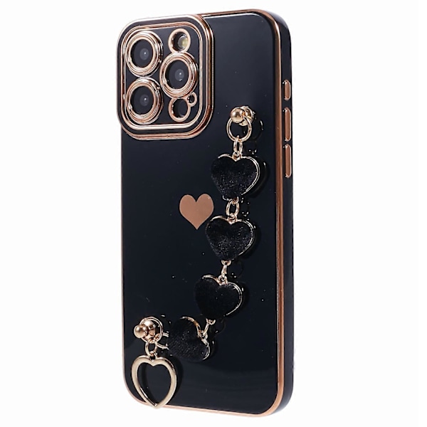 Elektroplettert TPU-telefondeksel med hjertekjedestropp for iPhone 15 Pro Multicolor Style C