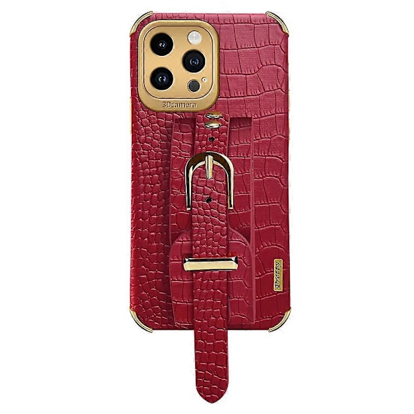iPhone 14 Pro -puhelimelle krokotiilinnahkajäljitelmä 6D-galvanointi rannekorukotelo PU-nahka+TPU-puhelinkuori Multicolor Style D