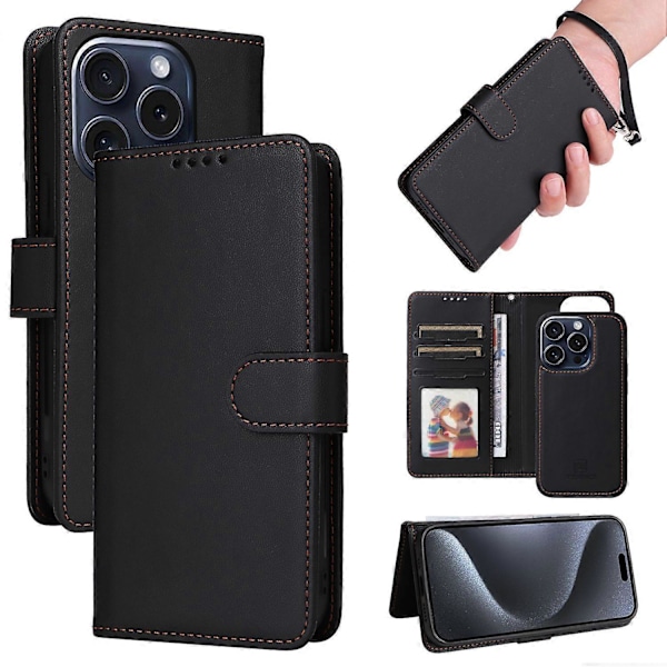 BETOPNICE 005 Fodral för iPhone 15 Pro Avtagbart 2-i-1 Läderplånboksfodral Multicolor Style B
