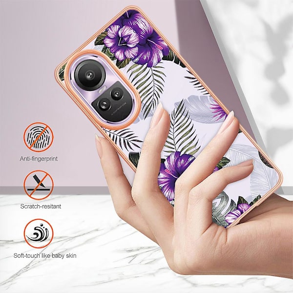 Elektroplettering Myk TPU-deksel For Oppo Reno10 Pro 5g (global) Marmor Blomster Imd Anti-ripe Beskyttelse Purple Flower