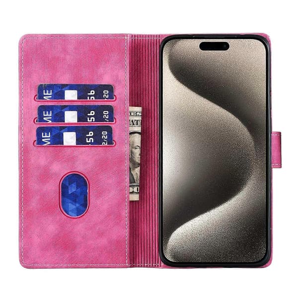 Til iPhone 16 Pro Max Cover Hjerte Kat Foldbart Stativ PU Læder Telefon Cover - Grøn Multicolor Rose