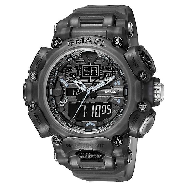 Smael Watch Herr Digital Quartz Double Display Klockor Ungdom Militär Herr Vattentät stoppur Väckarklocka Man Cool Hour Transparent Black