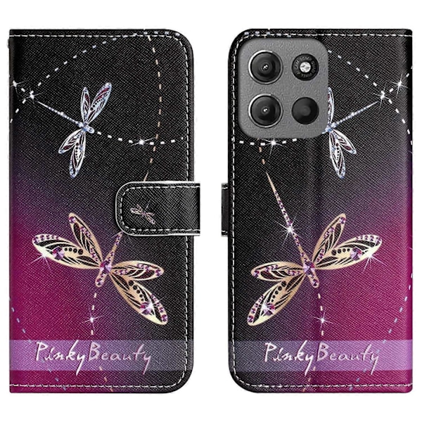 Motorola Moto G15 4G/G15 Power 4G -kotelo, kuvioitu PU-nahkainen lompakkokotelo, ristikkäinen tekstuuri Multicolor Dragonfly