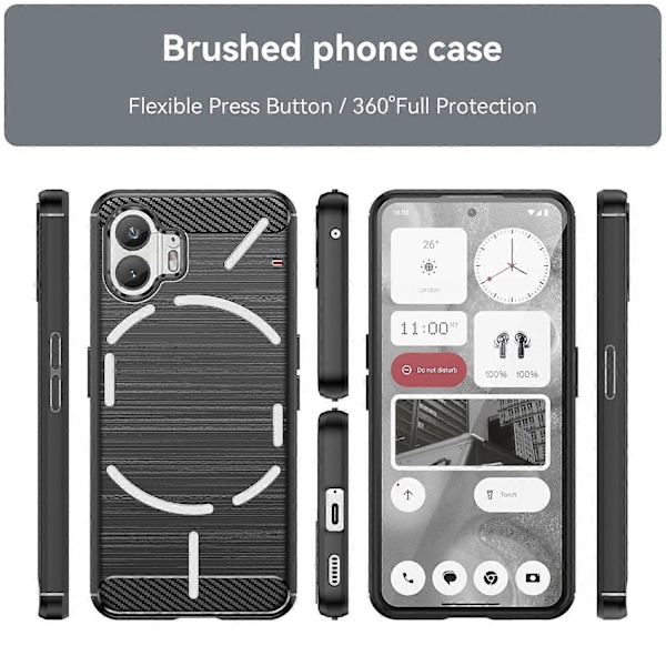 Til Nothing Phone (2) Børstet Telefon Cover Kulfiber Tekstur TPU Bagside Multicolor Style A