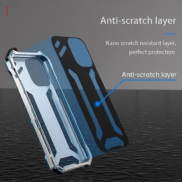 R-JUST Mekanisk Armor til iPhone 15 Pro Max Metal Cover Hul Design Telefon Beskyttelsescover Multicolor Style B