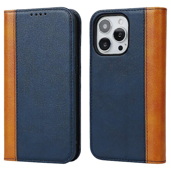 För iPhone 15 Pro Tvåfärgad Splitsad PU Läder Telefonfodral Stöd Stativ Plånboksfodral Multicolor Style D