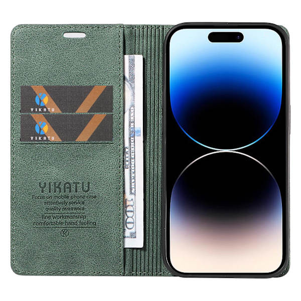 För Iphone 15 Pro Max Skin-touch Pu Läder Shell Plånboksställ Cover Green