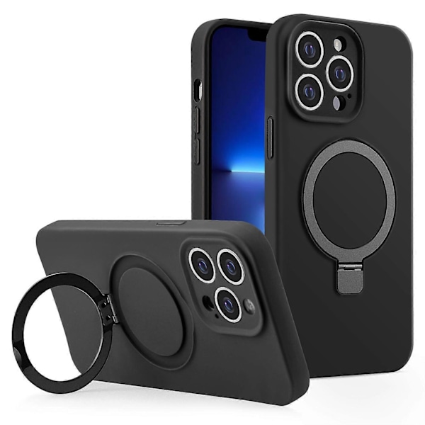 iPhone 13 Pro Max -kotelo magneettisella jalustalla, joustava nestemäinen silikonipuhelinkuori Multicolor Black