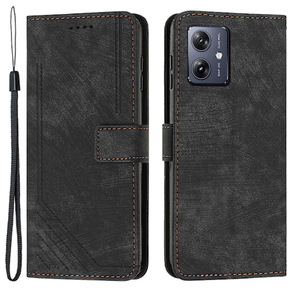 Skin-touch- case för Motorola Moto G54 5g Cover Pu-läderställ Telefonskal Black
