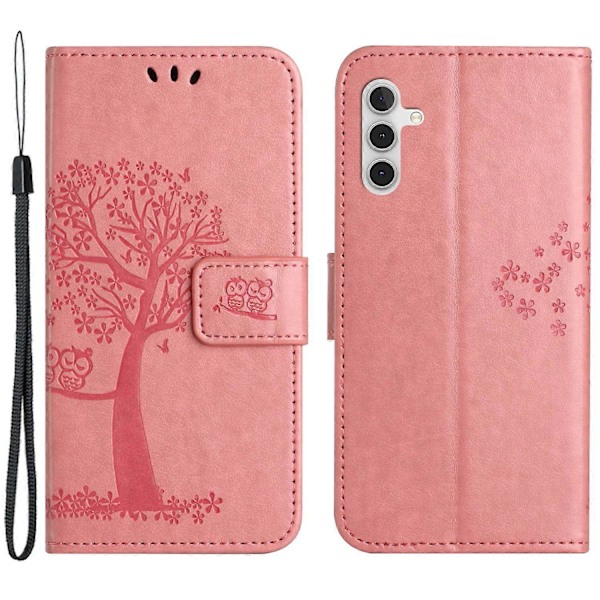 Til Samsung Galaxy A15 5G Etui Ugle Træ Præget Læder Flip Telefon Cover med Pung Multicolor Style C