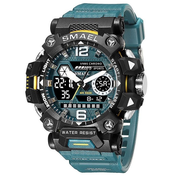 Smael 8072 män vattentäta klockor Janpenese Quartz Chronograph Heavy-duty Watch Herr Alarm Elektroniskt armbandsur Reloj De Hombre GREEN BLUE