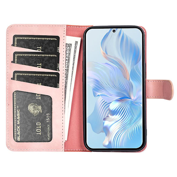 Cover For Honor 80 5g, övergripande täckning Pu Läder Magnetlås Tvåfärgad Design Stativ Phone Case Pink