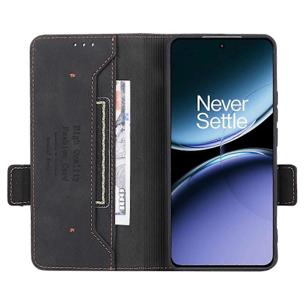 OnePlus Nord 4 -kotelo, nahkainen lompakkokotelo, jossa metallikoriste - Kahvi Multicolor Black