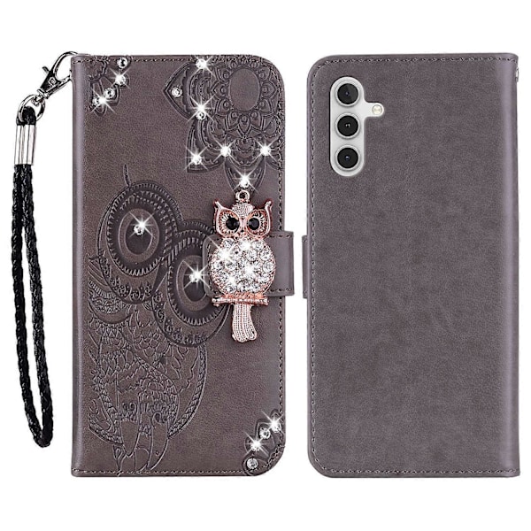 Til Samsung Galaxy A26 5G Wallet Case Ugle Blomst Præget Rhinestone Læder Cover Multicolor Style F