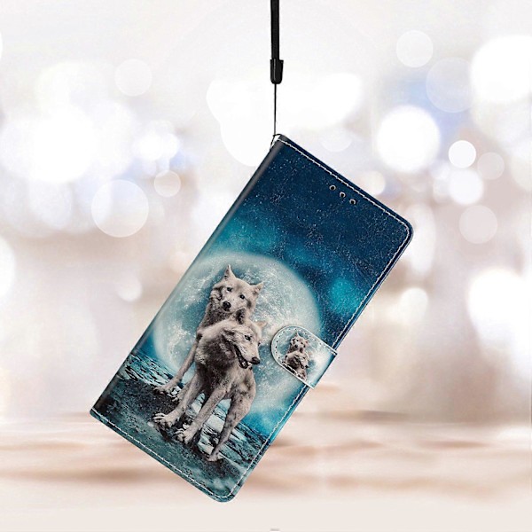 PU læder telefoncover med pung, stativ og mønsterprint til Samsung Galaxy S23 FE med rem Multicolor Style B