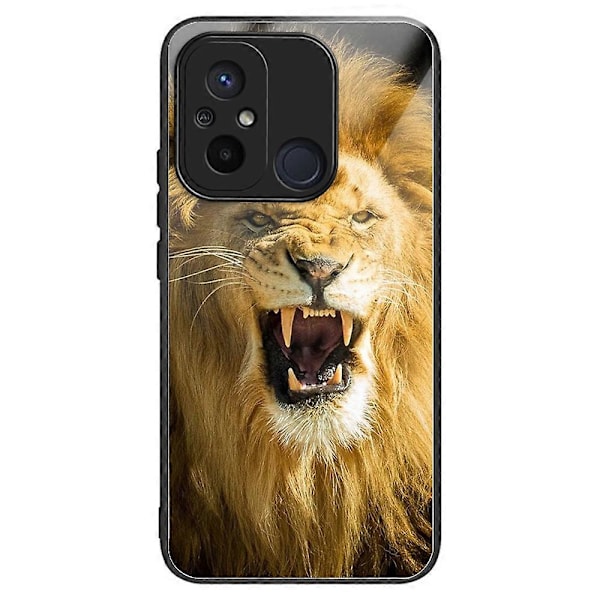 Telefoncover til Xiaomi Redmi 12C 4G, resistent TPU+hærdet glas, mønsterdesign Multicolor Lion