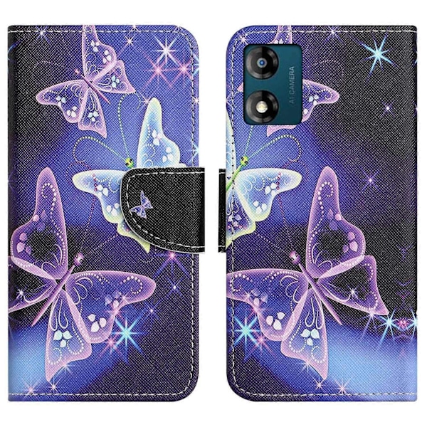 Læder Etui til Motorola Moto E13 4G, Mønstertryk Flip Standpung Telefon Cover Multicolor Style G