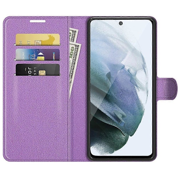 Wallet Design Læder Telefon Cover Folio Flip Cover med Støttefod til Samsung Galaxy S21 FE Multicolor Style H