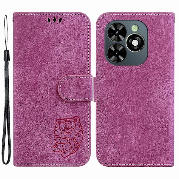 För TECNO Spark Go 2024 4G/Spark 20/Spark 20C/Pop 8 Mobiltelefonfodral Tiger Präglat Läderfodral Multicolor Rose