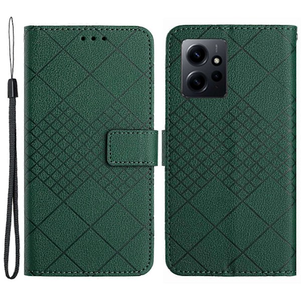 HT06 Fodral för Xiaomi Redmi Note 12 4G PU Läder Rombmönster Ställ Mobiltelefon Skydd