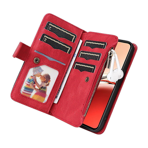 KT Multi-Function Series-5 Etui til Oppo Reno12 F 5G Lynlås Pung Læder Telefon Cover Stativ Multicolor Style B
