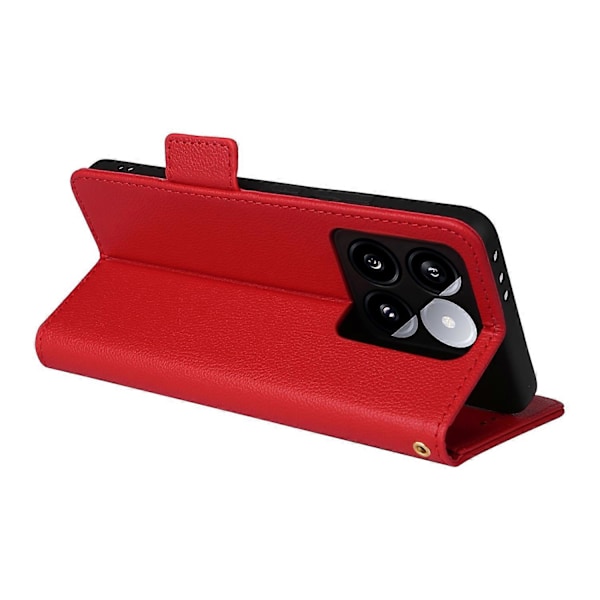 Til Xiaomi 14T Etui Litchi Tekstur PU Læder Wallet Flip Telefon Cover - Grå Multicolor Red