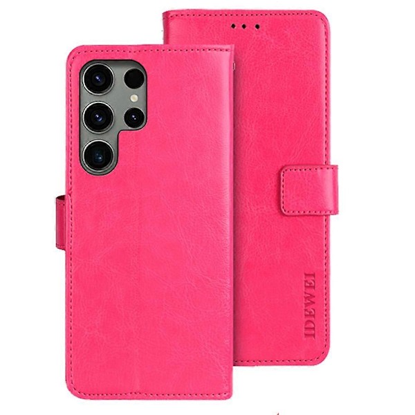 IDEWEI Samsung Galaxy S24 Ultra Nahkakotelo Crazy Horse Nahkainen Folio Flip Puhelinlompakko Multicolor Rose